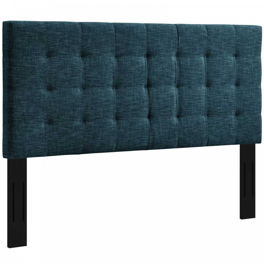 Paisley Tufted Full / Queen Upholstered Linen Fabric Headboard, Azure