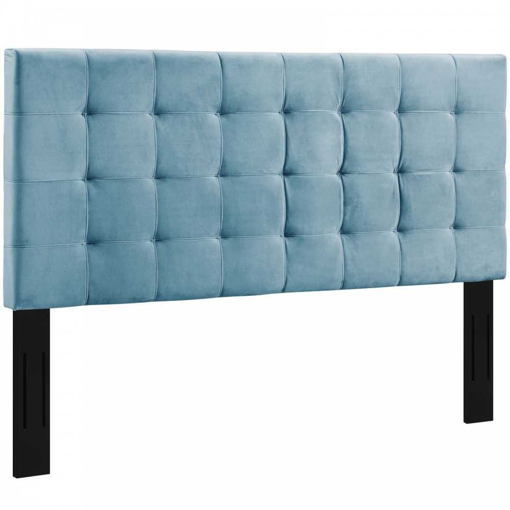 Paisley Tufted Full / Queen Upholstered Performance Velvet Headboard, Sea Blue