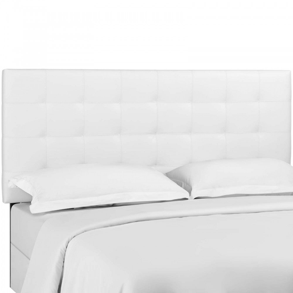 Paisley Tufted King and California King Upholstered Faux Leather Headboard, White