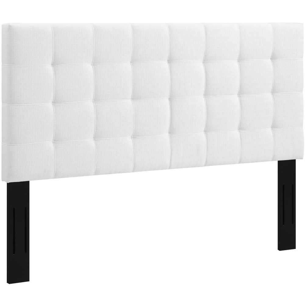 Paisley Tufted King and California King Upholstered Linen Fabric Headboard, White