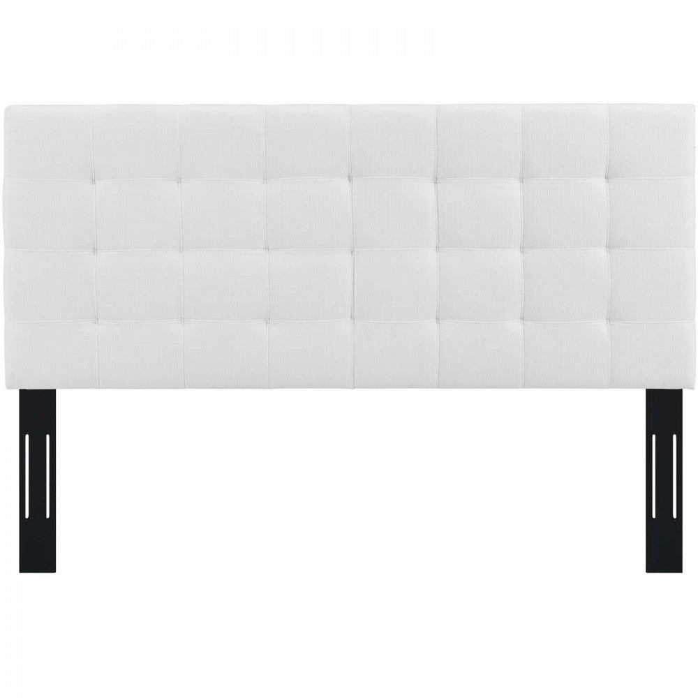 Paisley Tufted King and California King Upholstered Linen Fabric Headboard, White