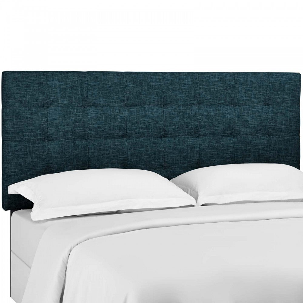 Paisley Tufted King and California King Upholstered Linen Fabric Headboard, Azure