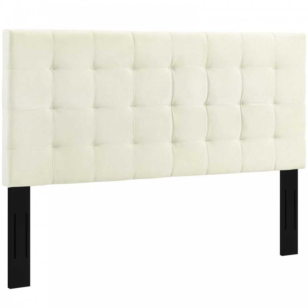 Paisley Tufted King and California King Upholstered Performance Velvet Headboard, Ivory