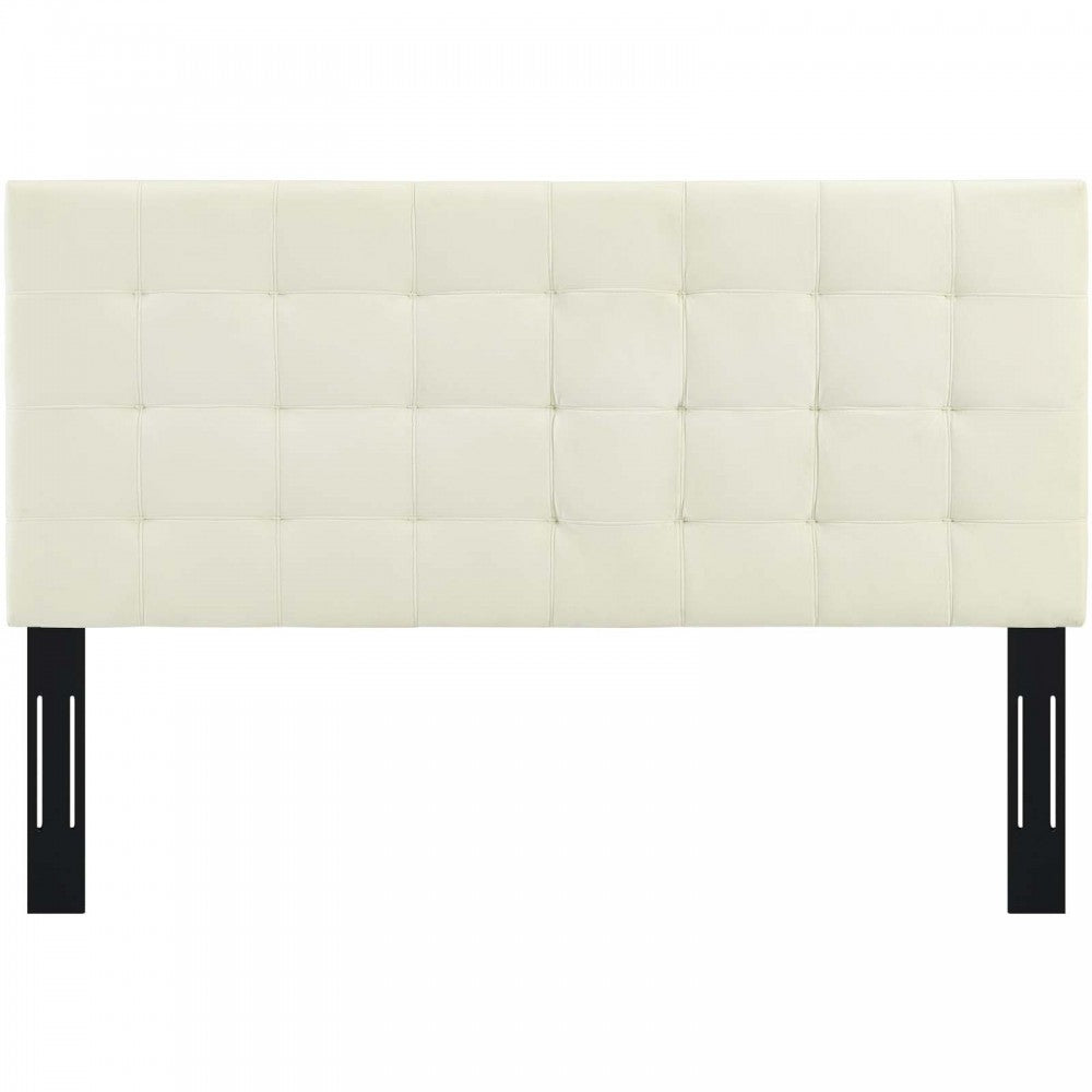 Paisley Tufted King and California King Upholstered Performance Velvet Headboard, Ivory