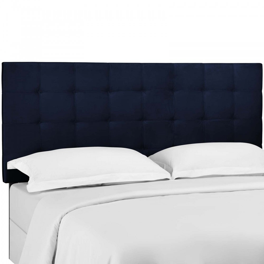 Paisley Tufted King and California King Upholstered Performance Velvet Headboard, Midnight Blue