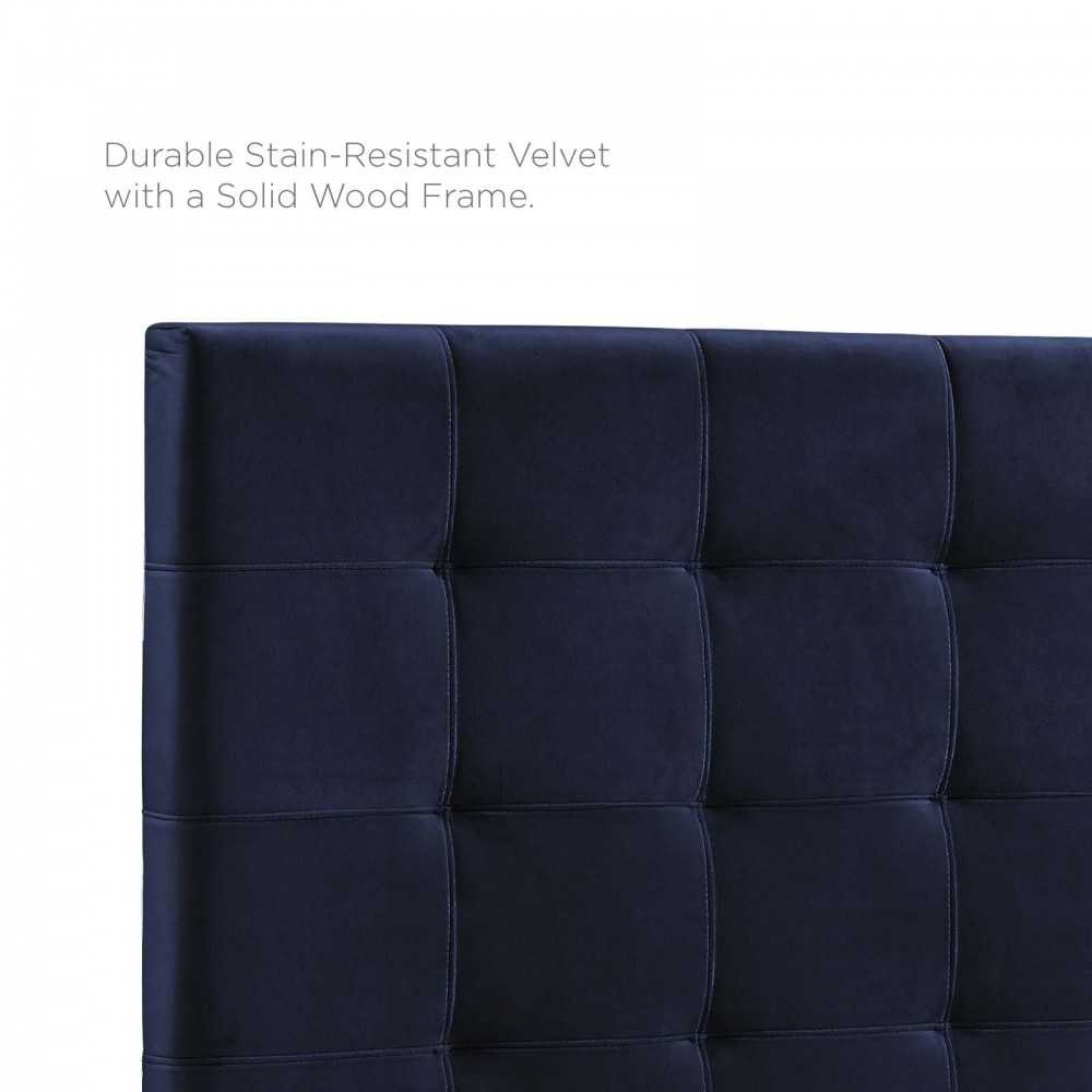 Paisley Tufted King and California King Upholstered Performance Velvet Headboard, Midnight Blue