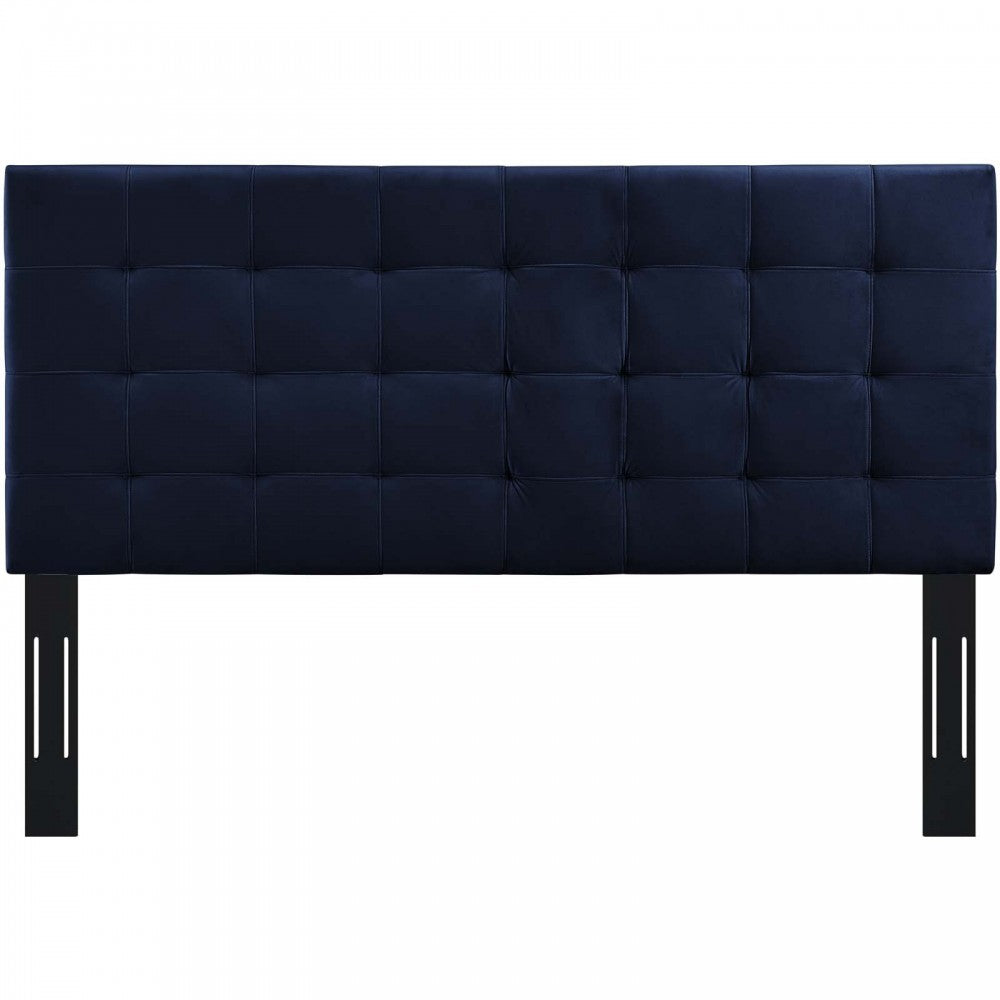 Paisley Tufted King and California King Upholstered Performance Velvet Headboard, Midnight Blue