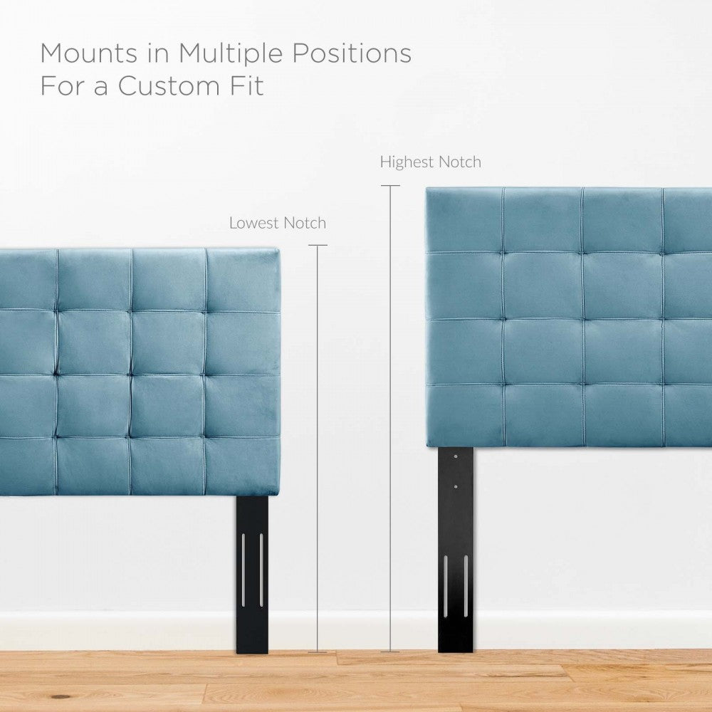 Paisley Tufted King and California King Upholstered Performance Velvet Headboard, Sea Blue