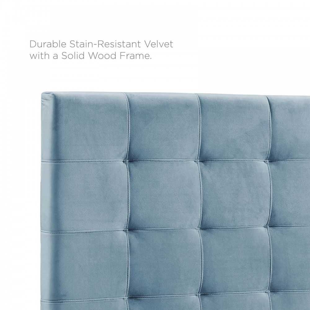 Paisley Tufted King and California King Upholstered Performance Velvet Headboard, Sea Blue