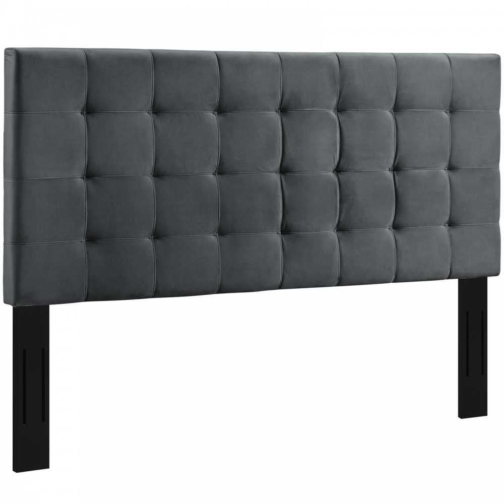 Paisley Tufted King and California King Upholstered Performance Velvet Headboard, Gray