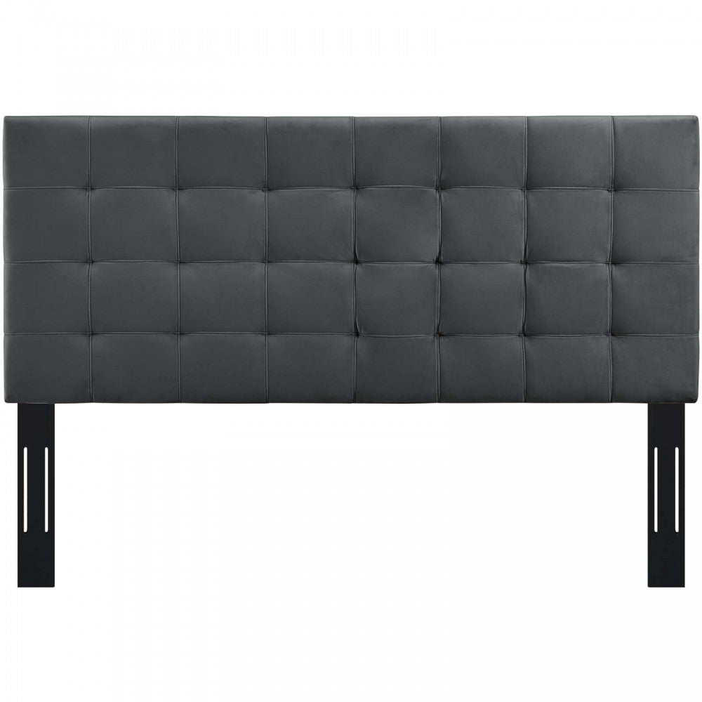 Paisley Tufted King and California King Upholstered Performance Velvet Headboard, Gray