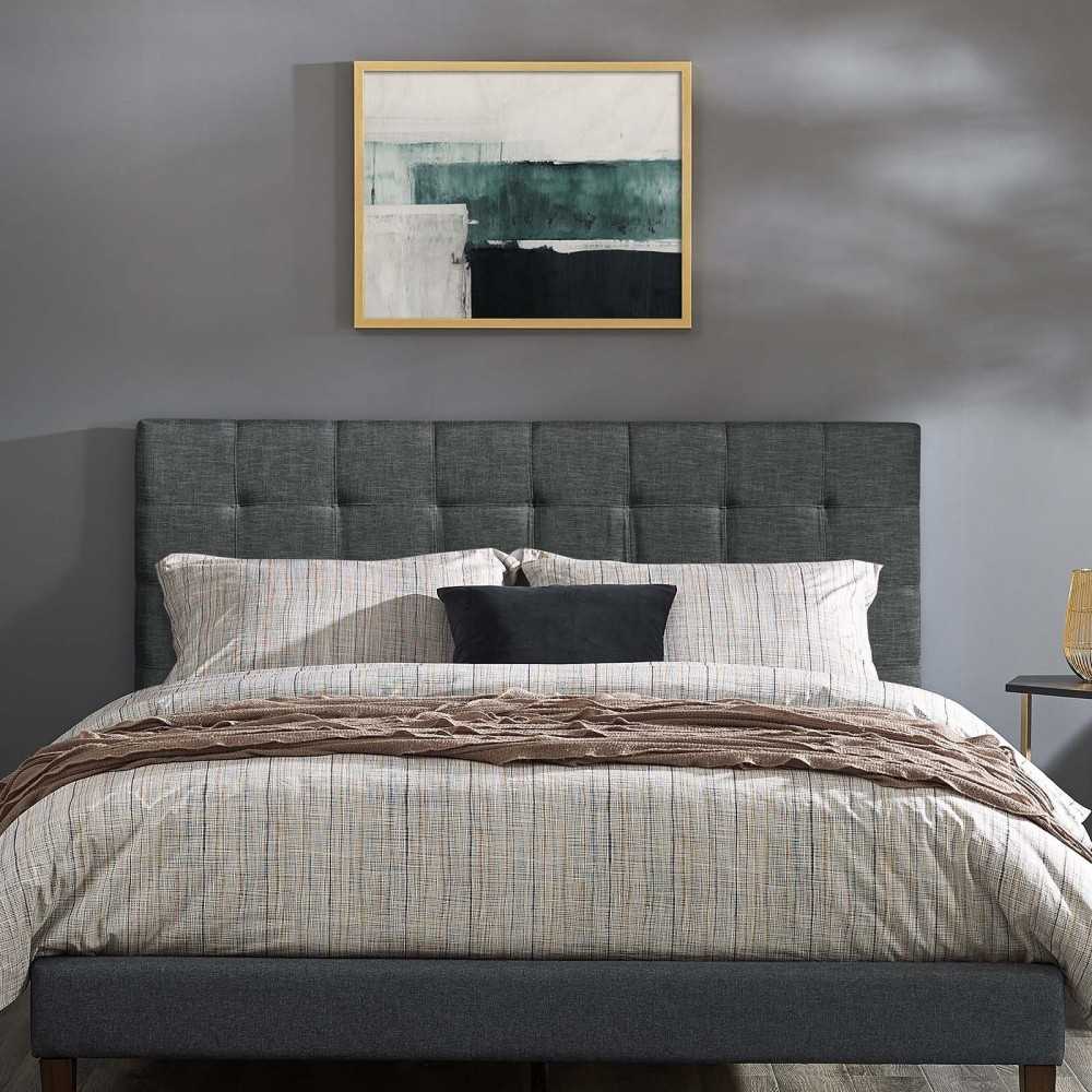 Paisley Tufted Twin Upholstered Linen Fabric Headboard, Gray