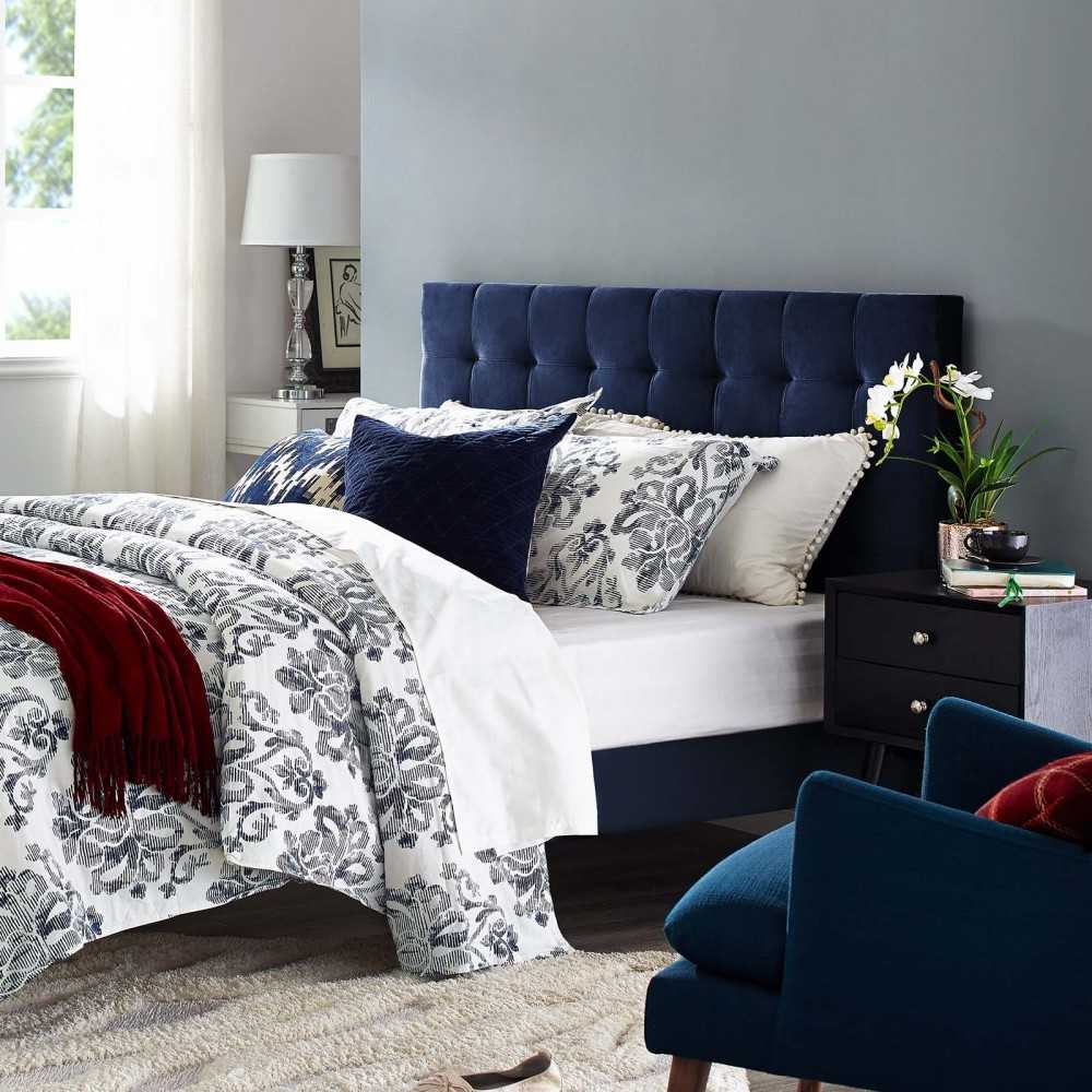 Paisley Tufted Twin Upholstered Performance Velvet Headboard, Midnight Blue