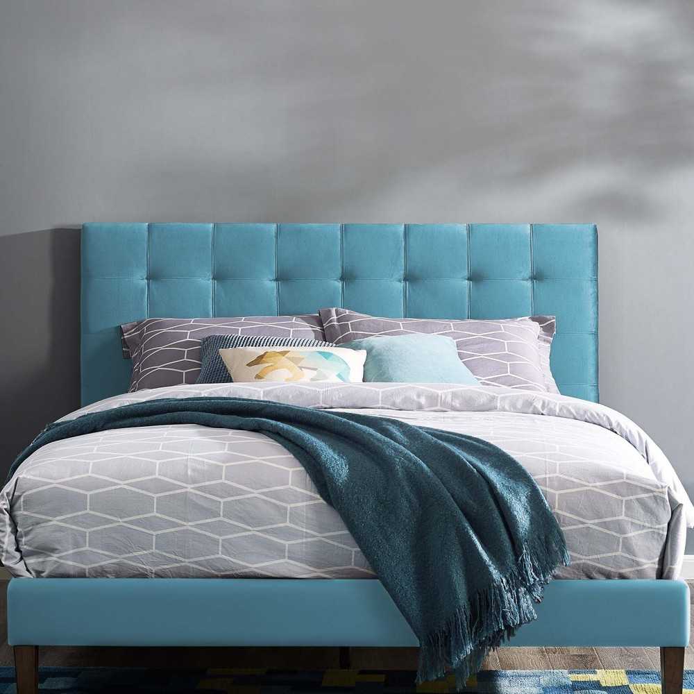 Paisley Tufted Twin Upholstered Performance Velvet Headboard, Sea Blue