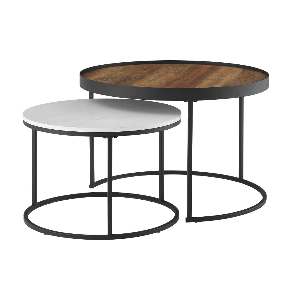 Pamela 30" Two-Tone Nesting Coffee Tables - Rustic Oak/Faux Concrete