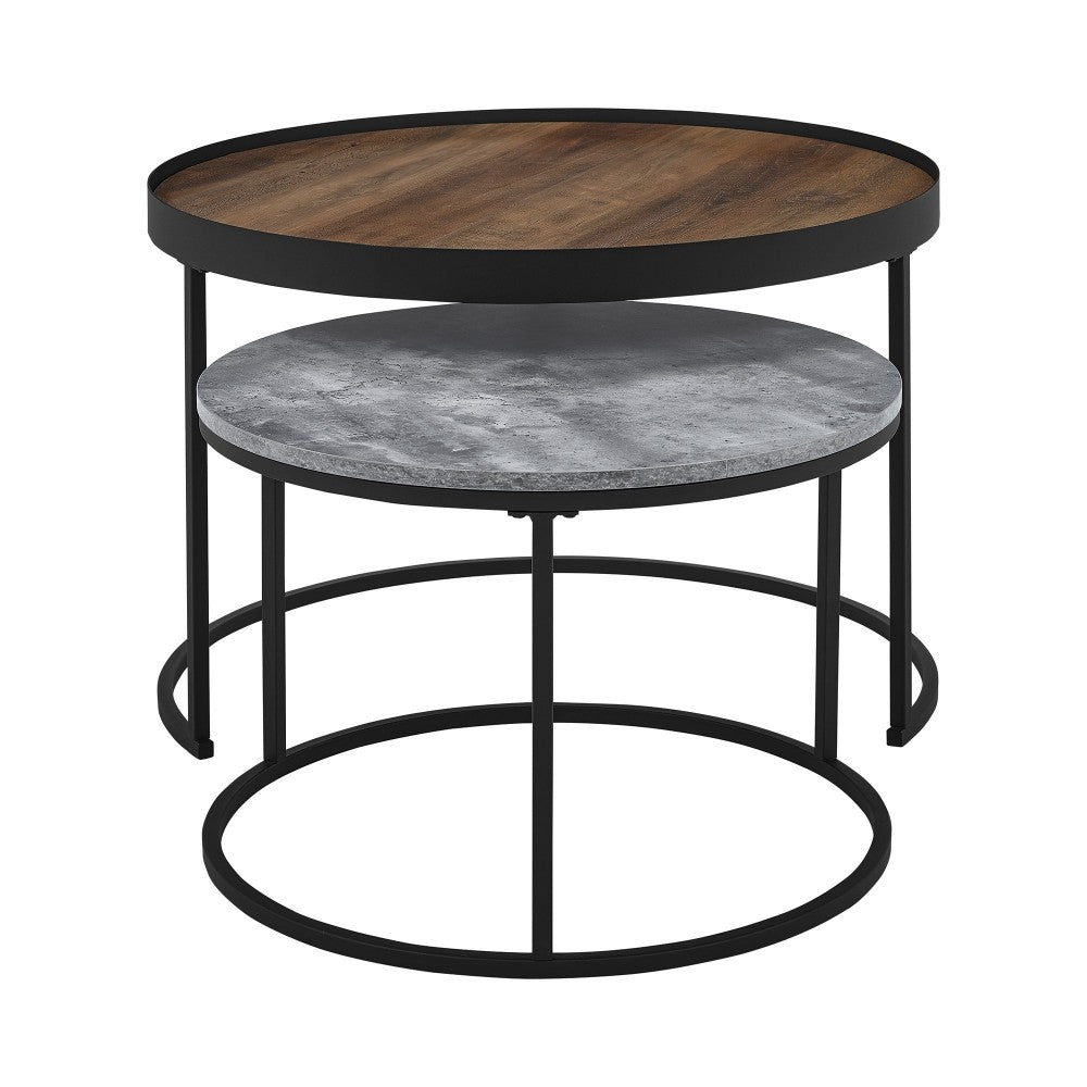 Pamela 30" Two-Tone Nesting Coffee Tables - Rustic Oak/Faux Concrete