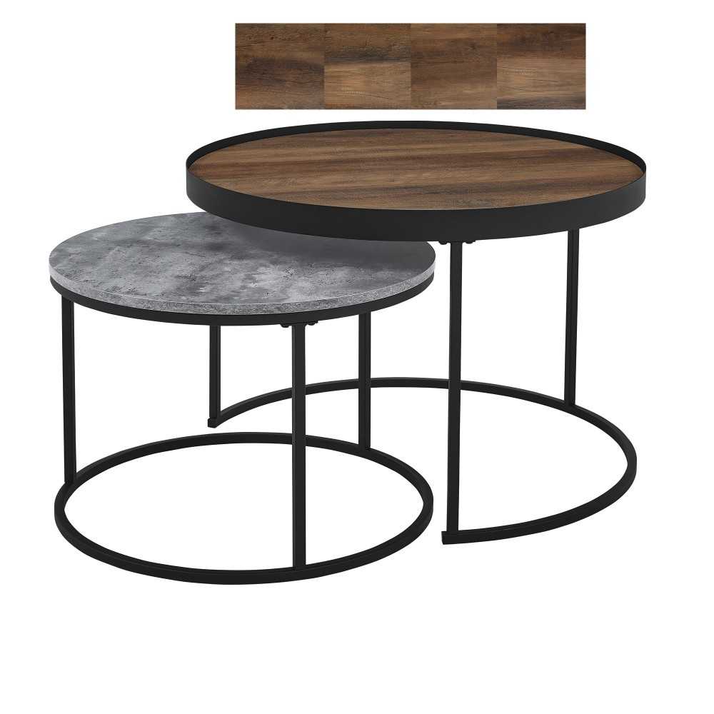 Pamela 30" Two-Tone Nesting Coffee Tables - Rustic Oak/Faux Concrete