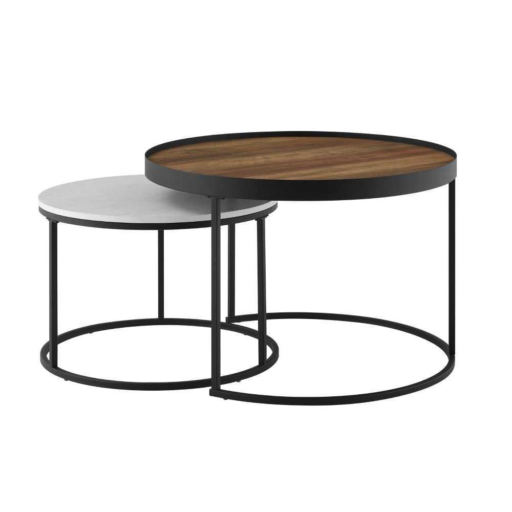 Pamela 30" Two-Tone Nesting Coffee Tables - Rustic Oak/Faux Concrete