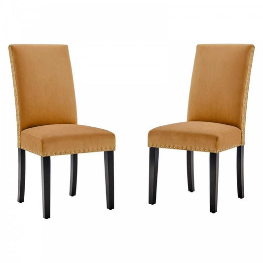 Parcel Performance Velvet Dining Side Chairs - Set of 2, Cognac