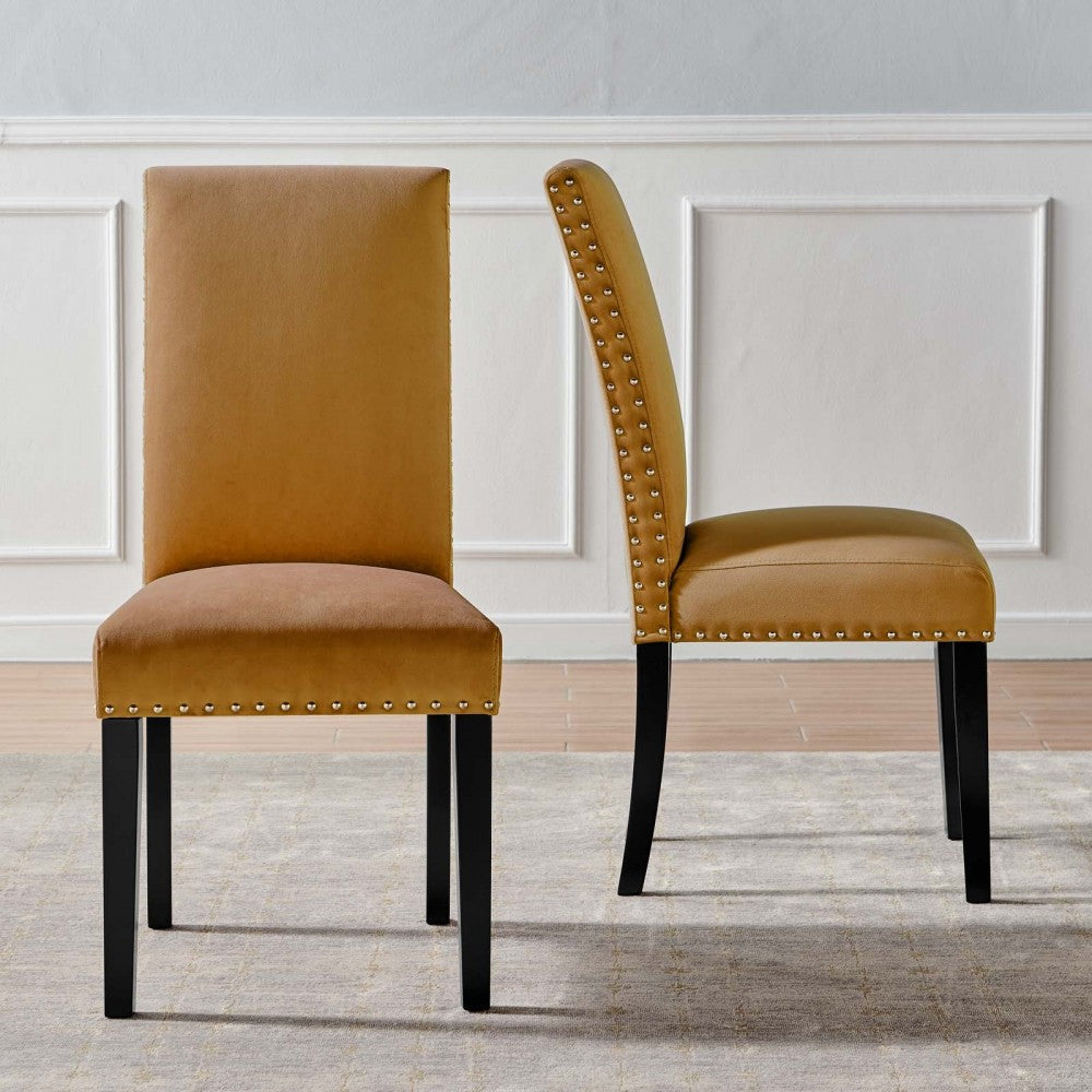 Parcel Performance Velvet Dining Side Chairs - Set of 2, Cognac