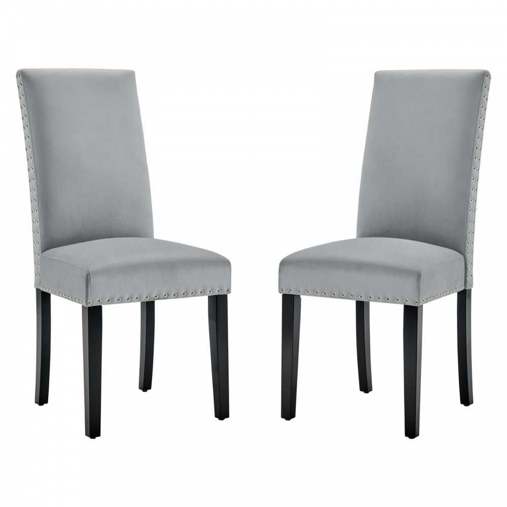 Parcel Performance Velvet Dining Side Chairs - Set of 2, Light Gray