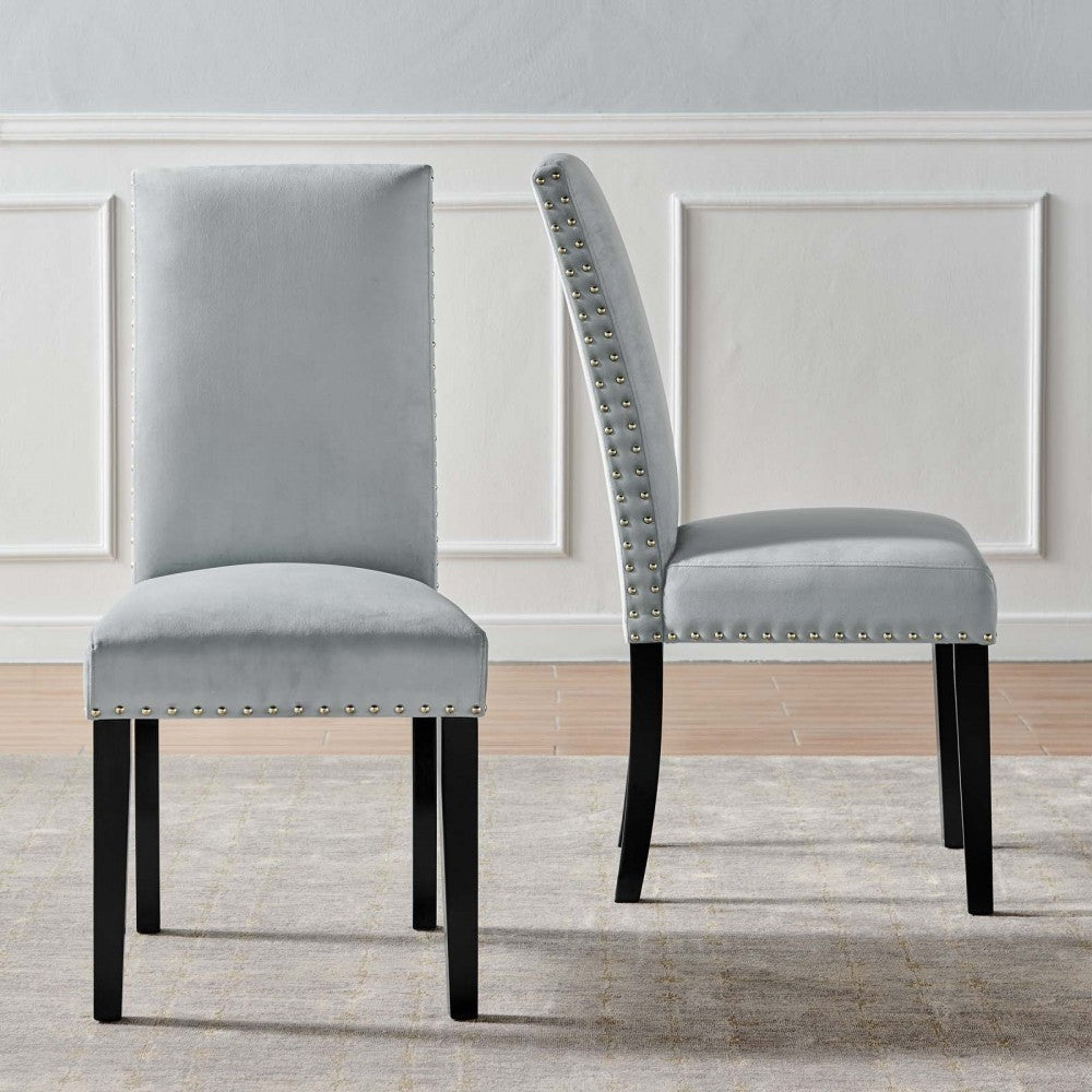 Parcel Performance Velvet Dining Side Chairs - Set of 2, Light Gray