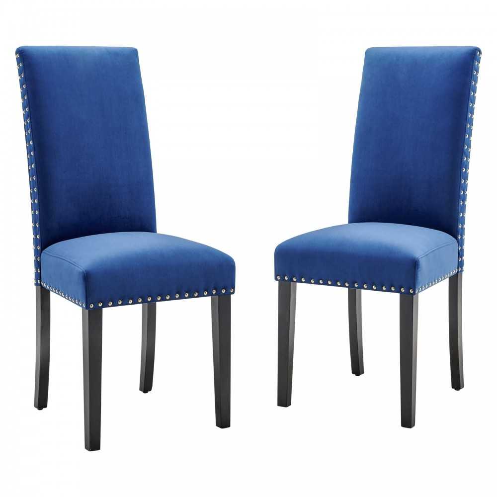 Parcel Performance Velvet Dining Side Chairs - Set of 2, Navy