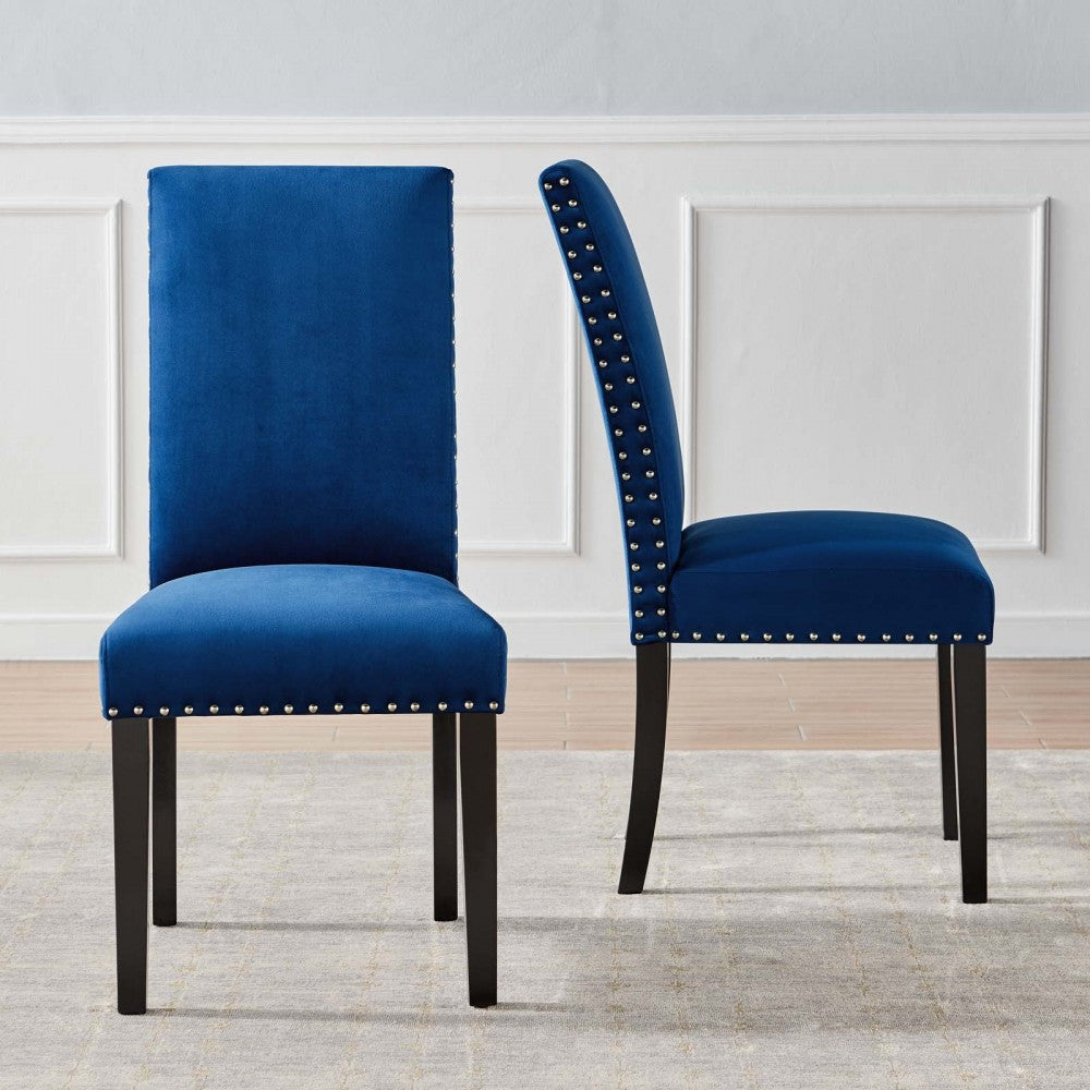 Parcel Performance Velvet Dining Side Chairs - Set of 2, Navy