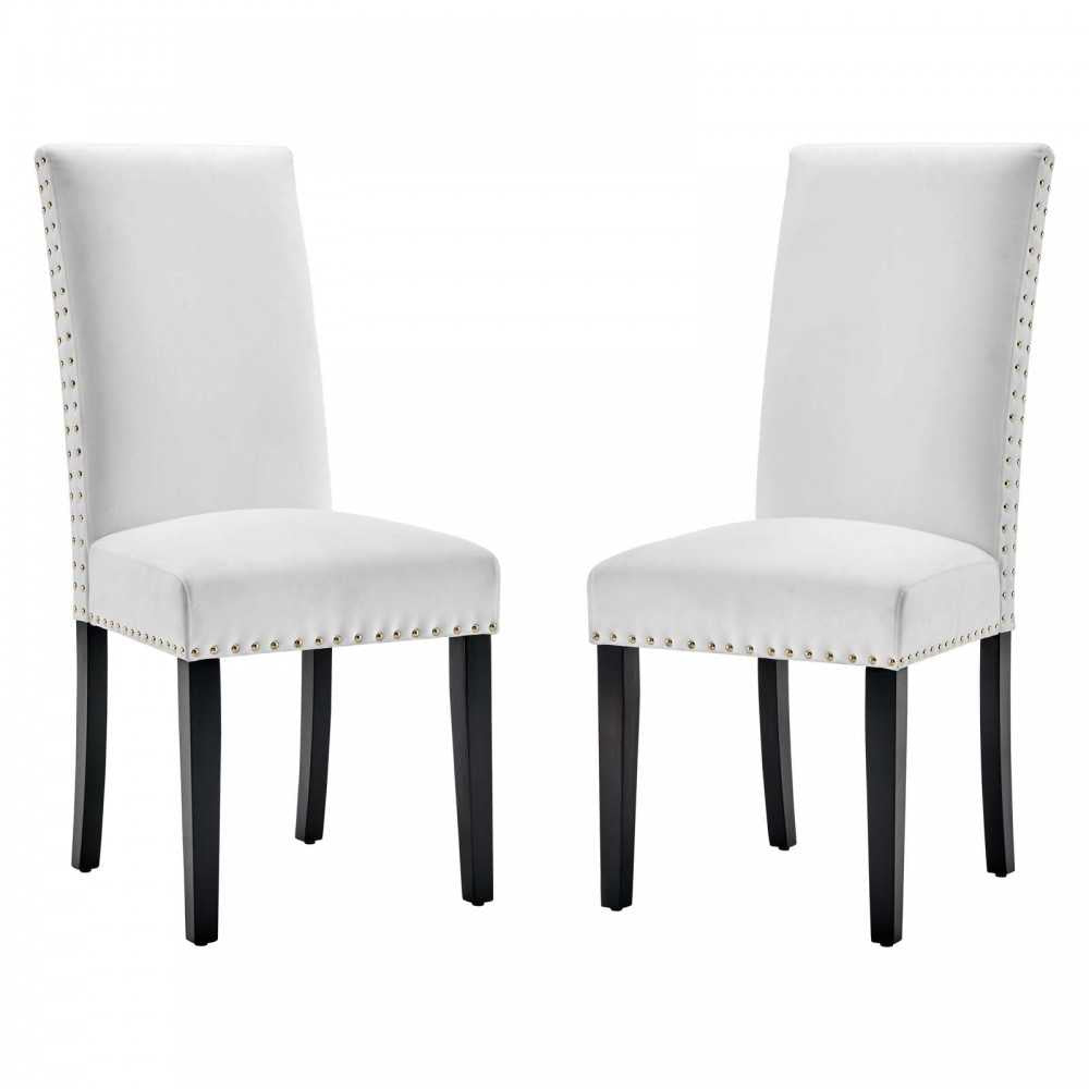 Parcel Performance Velvet Dining Side Chairs - Set of 2, White