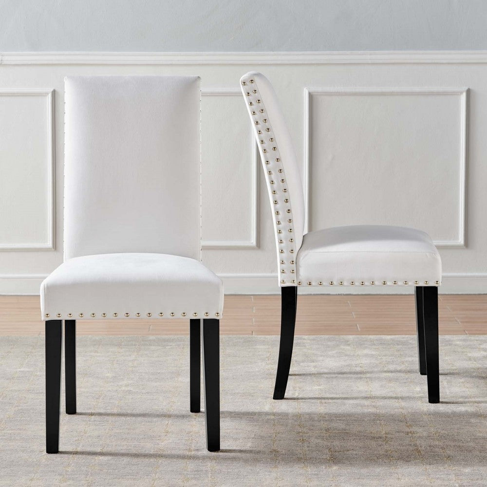 Parcel Performance Velvet Dining Side Chairs - Set of 2, White