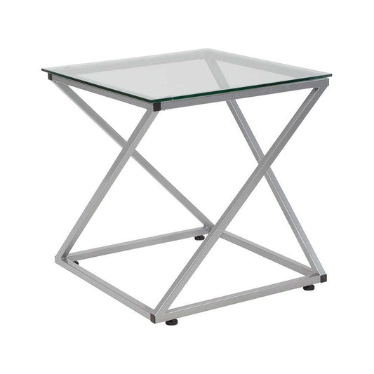 Park Avenue Collection Glass End Table with Contemporary Steel Design