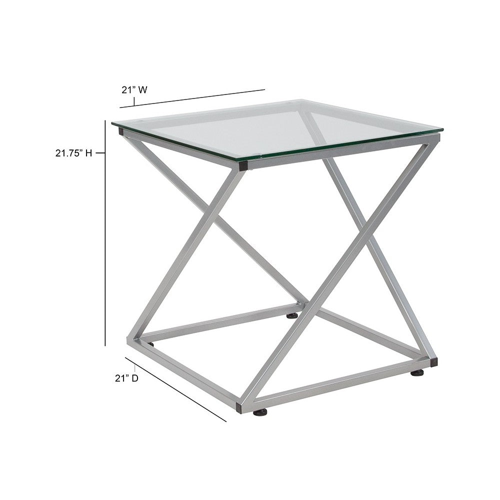 Park Avenue Collection Glass End Table with Contemporary Steel Design