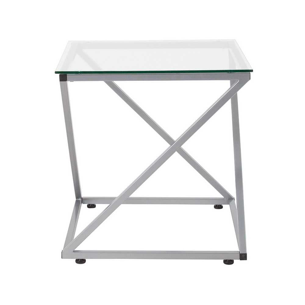 Park Avenue Collection Glass End Table with Contemporary Steel Design