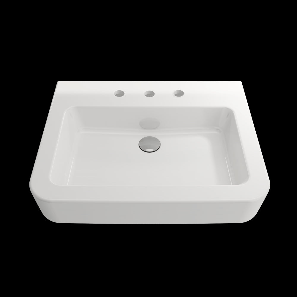 Parma Wall-Mounted Sink Fireclay 25.5 in. 3-Hole with Overflow in White
