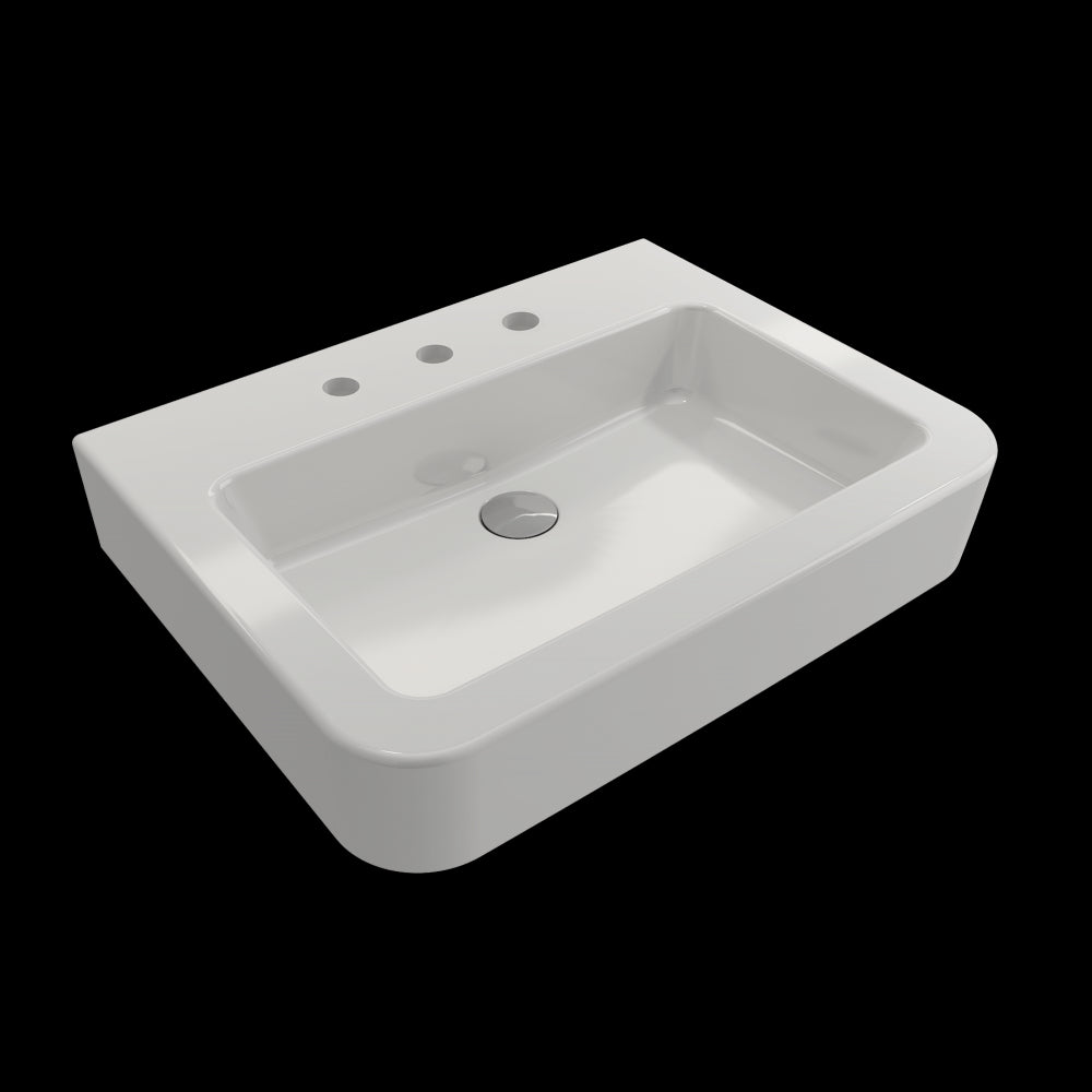 Parma Wall-Mounted Sink Fireclay 25.5 in. 3-Hole with Overflow in White