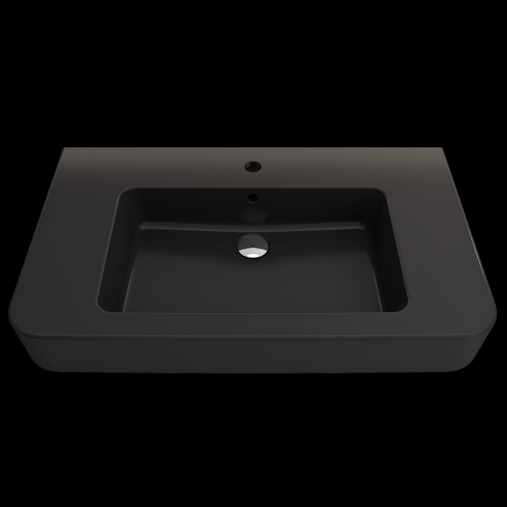 Parma Wall-Mounted Sink Fireclay 33.5 in. 1-Hole with Overflow in Matte Black