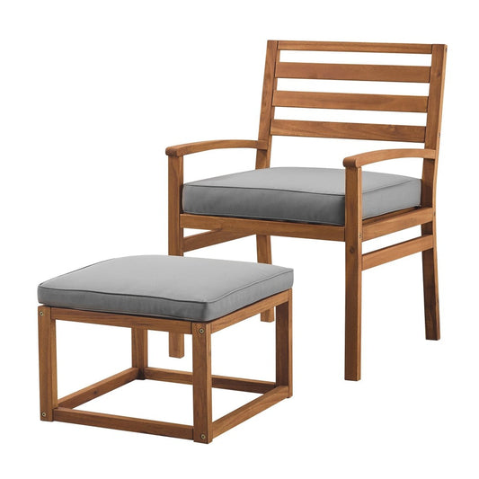 Payson Acacia Wood Outdoor Patio Chair and Pull Out Ottoman - Brown/Gray