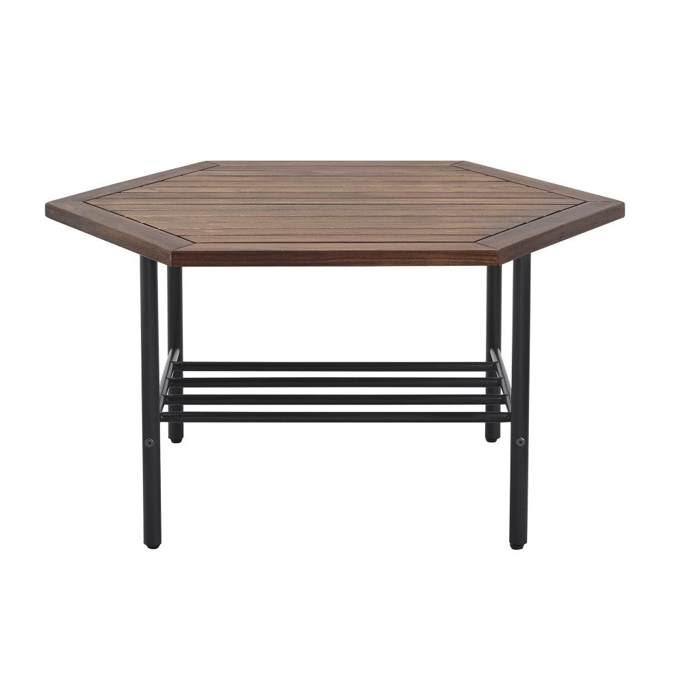 Pearson Modern Wood and Metal Outdoor Hexagon Coffee Table - Dark Brown