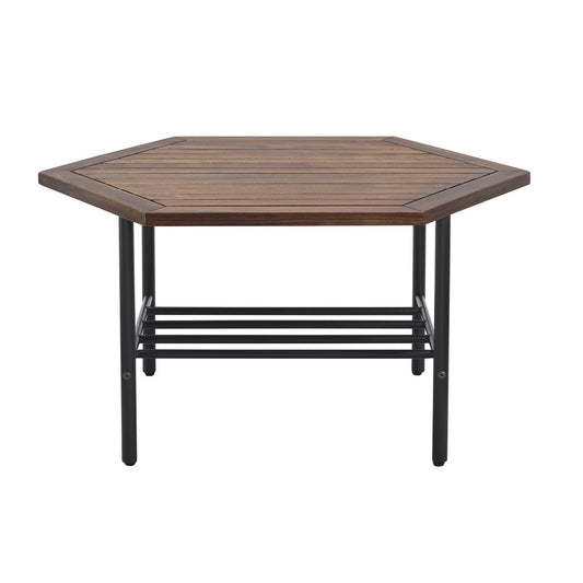 Pearson Modern Wood and Metal Outdoor Hexagon Coffee Table - Dark Brown