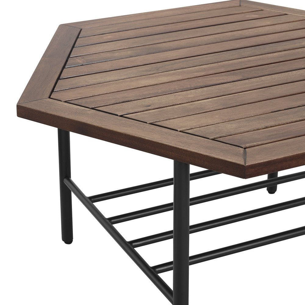 Pearson Modern Wood and Metal Outdoor Hexagon Coffee Table - Dark Brown