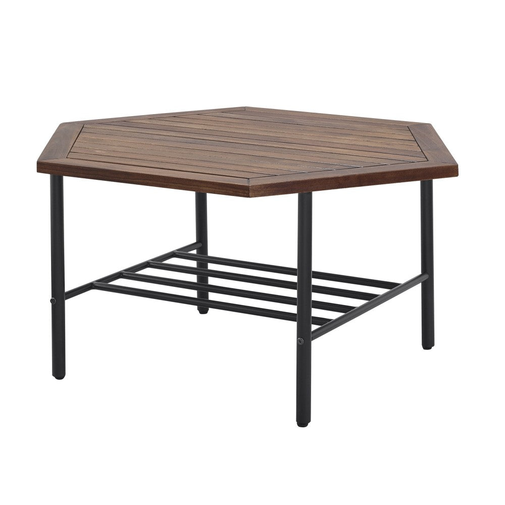 Pearson Modern Wood and Metal Outdoor Hexagon Coffee Table - Dark Brown