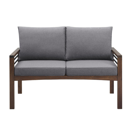 Pearson Modern Wood and Metal Outdoor Loveseat - Gray/Dark Brown