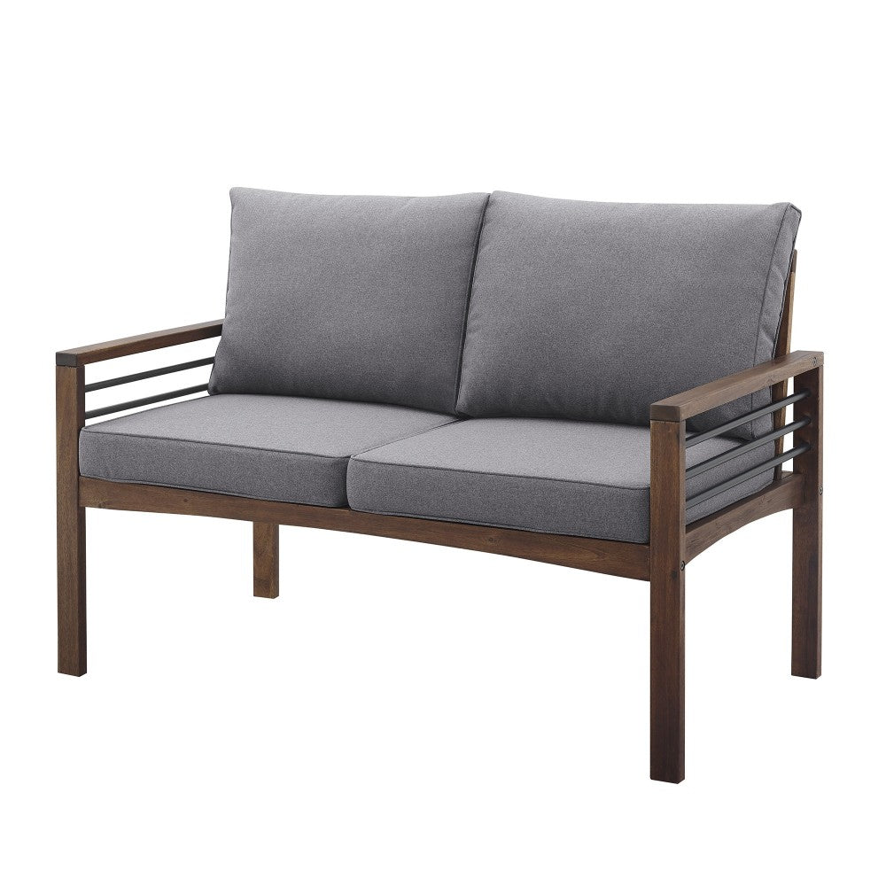 Pearson Modern Wood and Metal Outdoor Loveseat - Gray/Dark Brown