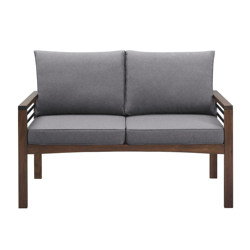 Pearson Modern Wood and Metal Outdoor Loveseat - Gray/Dark Brown