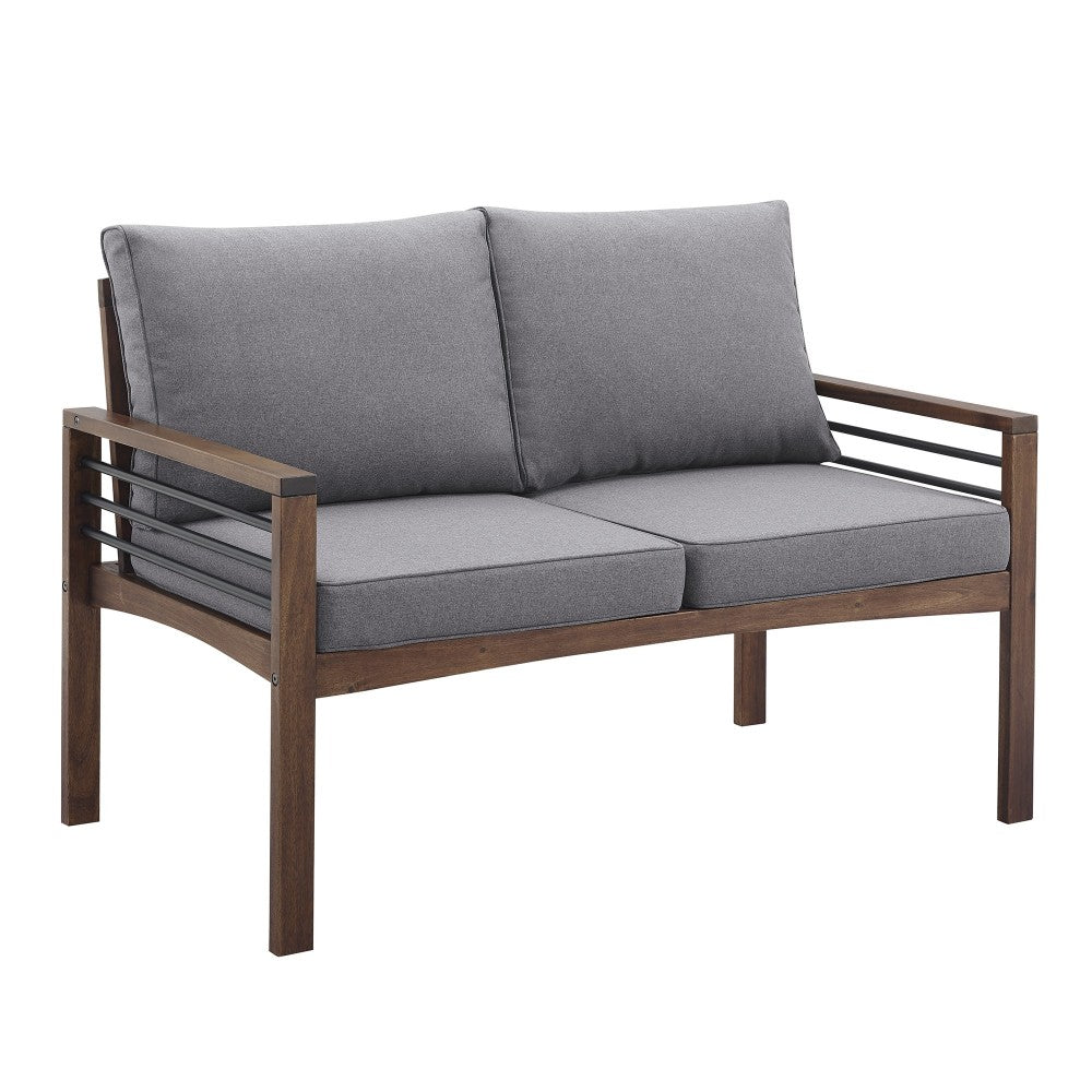 Pearson Modern Wood and Metal Outdoor Loveseat - Gray/Dark Brown