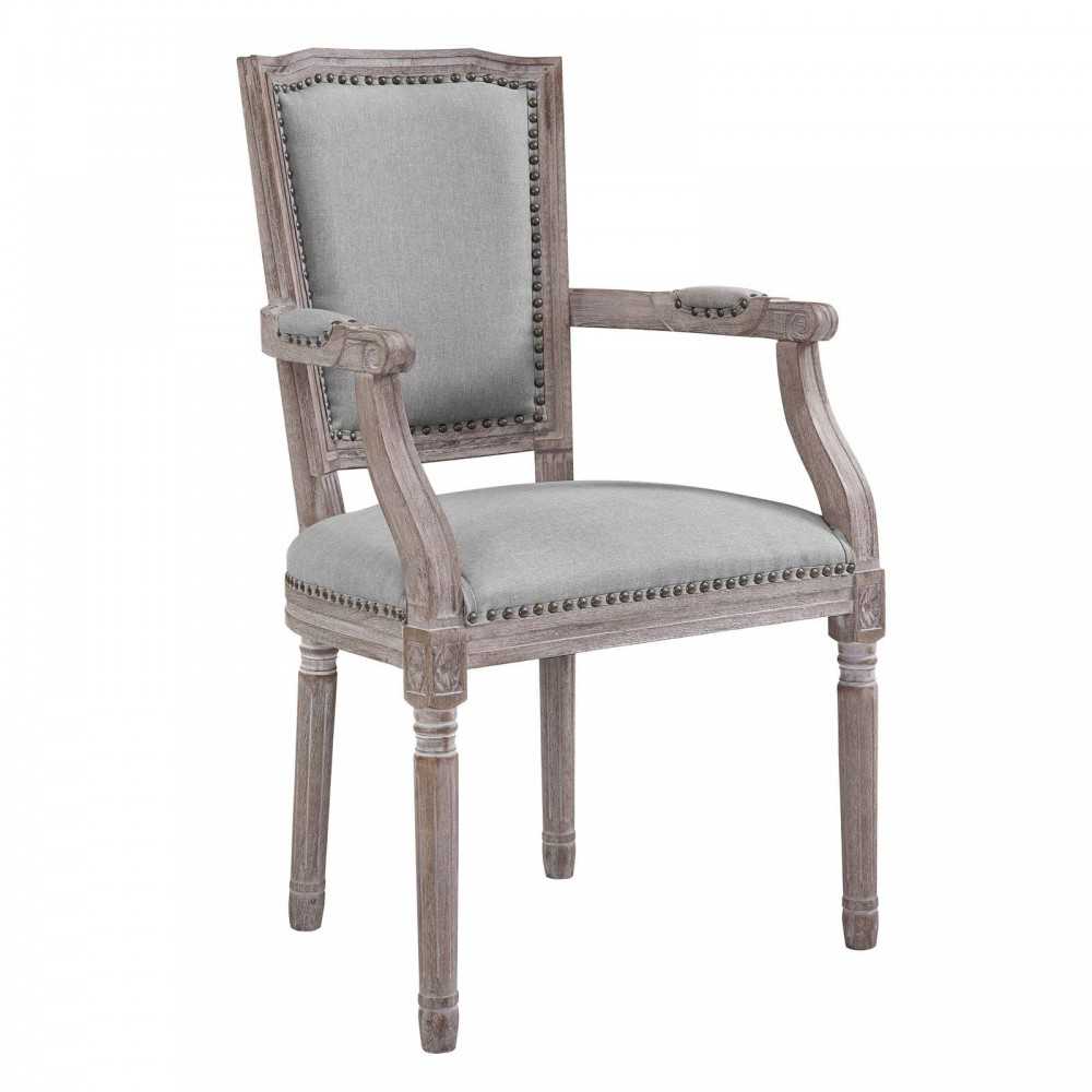 Penchant Vintage French Upholstered Fabric Dining Armchair, Light Gray