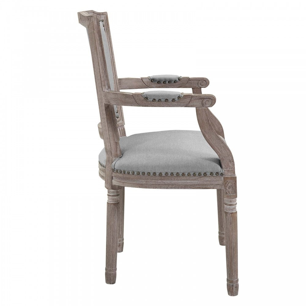 Penchant Vintage French Upholstered Fabric Dining Armchair, Light Gray