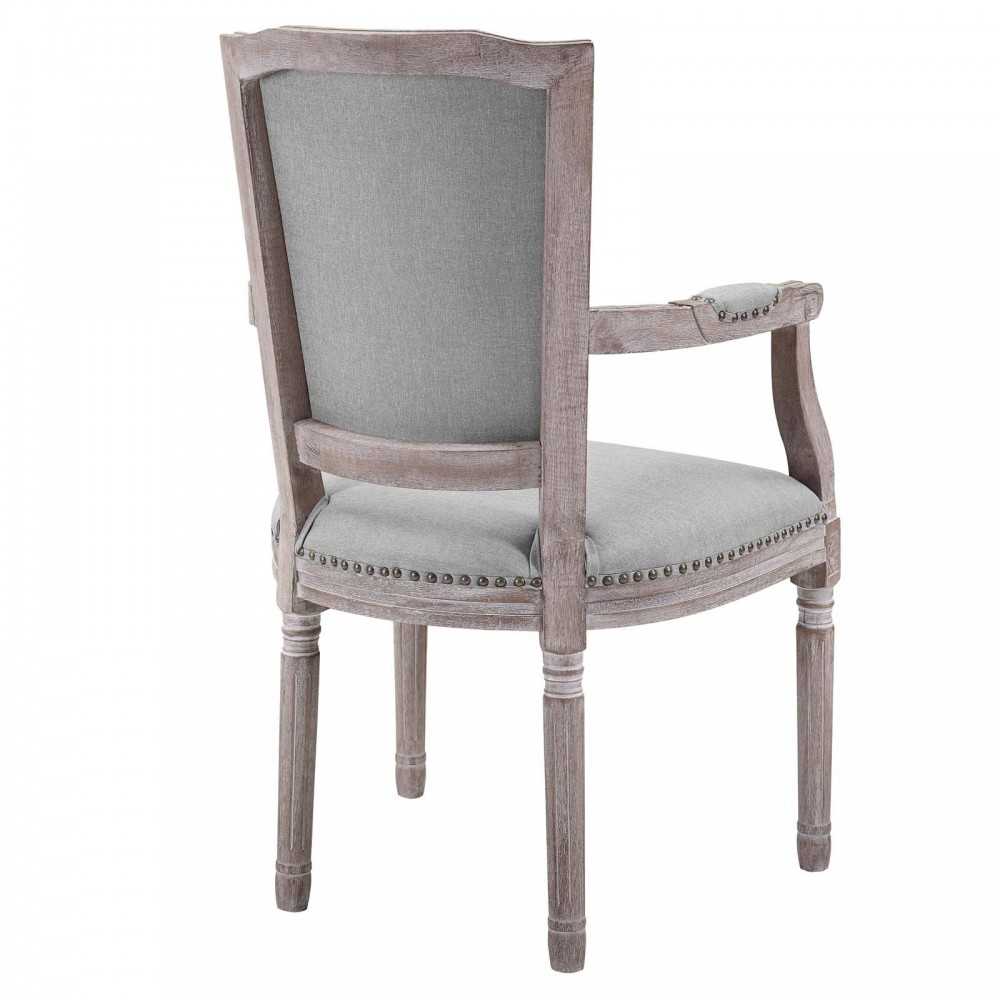 Penchant Vintage French Upholstered Fabric Dining Armchair, Light Gray