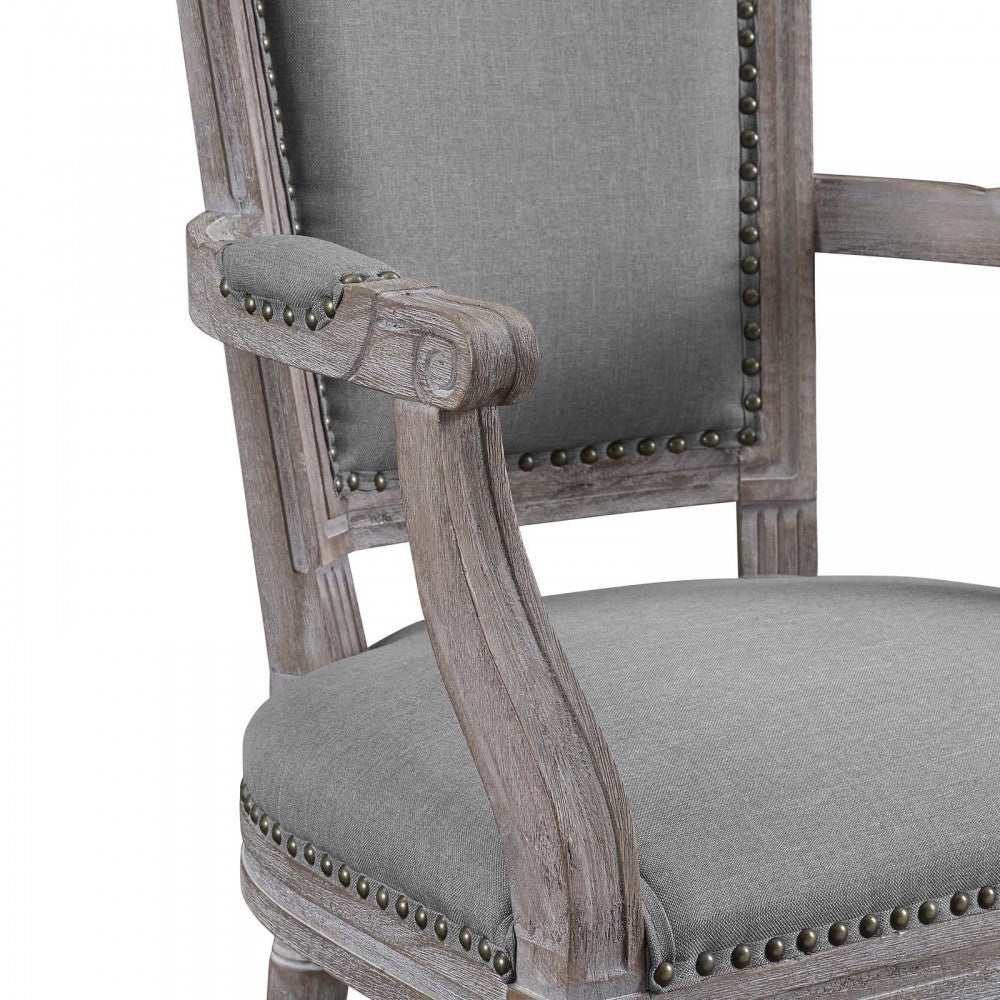 Penchant Vintage French Upholstered Fabric Dining Armchair, Light Gray