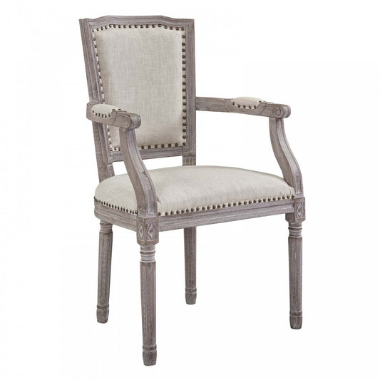 Penchant Vintage French Upholstered Fabric Dining Armchair, Beige